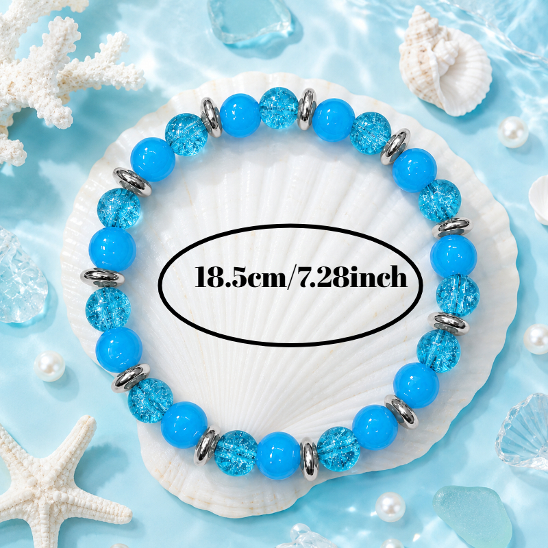 Oceanic Style Blue Round Bead Bracelet, Summer Fashion